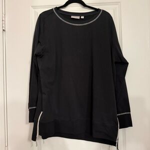 Belle by Kim Gravel French Terry Contrast Stitch Double Zipper Vent Top